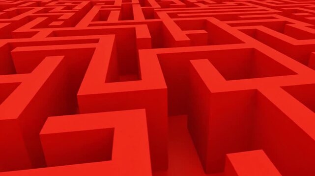 Red Maze A complex 3D maze view where every path is blocked by a red wall 4k video