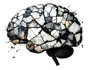 Brain rendered as fragmented reflective mosaic over black backdrop