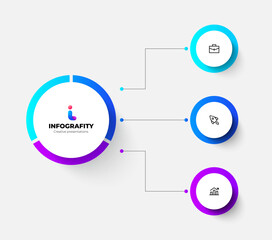3 Steps Circular Infographic Diagram with Connected Elements and Icons