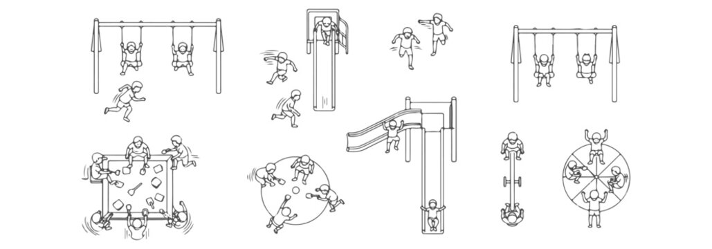 Children playground people CAD blocks, top view kids playing running, architectural plan style, vector &ndash; Premium Architectural CAD Vector Collection