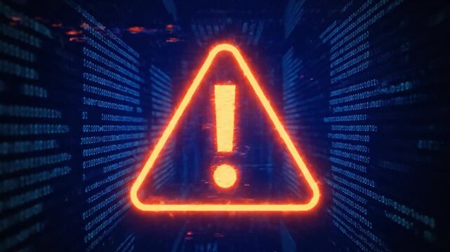 3D Rendering of Glowing Red Danger Warning Symbol on Blue Digital Binary Code Background, Cyber Security and System Hacked Concet 4k video