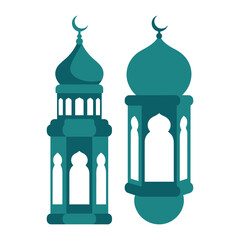 Islamic Lanterns: Decorative teal lanterns exude a sense of serenity, perfect for adding a touch of cultural beauty to your project. 