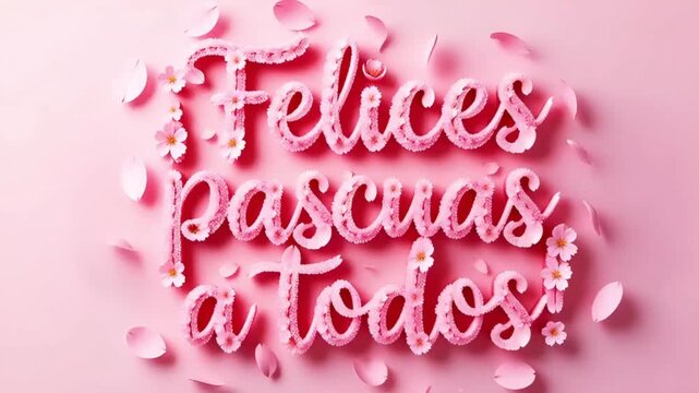 pink petals and flowers swirling with happy easter text in spanish