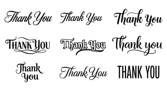 collection of various thank you phrases in different fonts and styles silhouette high quality professional detailed