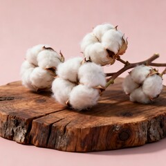 Raw Cotton on Weathered Walnut - Natural Material Compositio