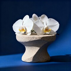 Sapphire Bloom: White Orchids on Sandstone