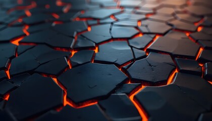 Futuristic Abstract Hexagonal Surface With Glowing Orange Cracks
