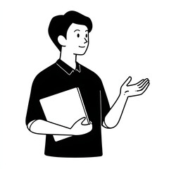 Illustration of a person explaining with a tablet for presentation and online guidance