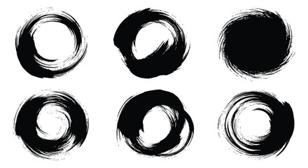 collection of six black brush stroke circles in various styles silhouette high quality professional detailed modern