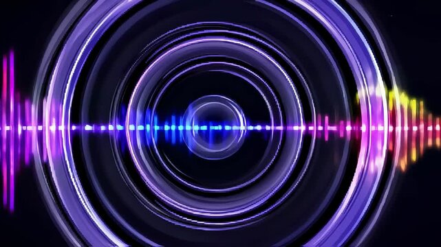 Abstract Colorful Sound Waves in Circular Pattern Creating Dynamic Visual Rhythm. Seamless looping 4k video background 