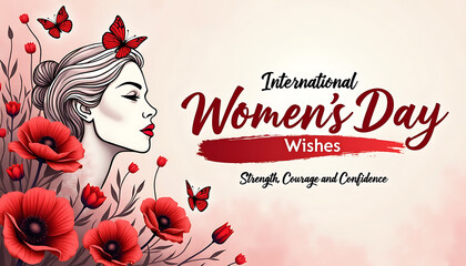 International Womens Day greeting with woman and poppies