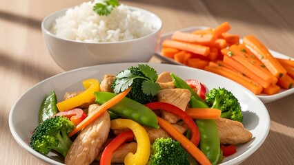 Balanced Meal &ndash; Chicken Stir-Fry with Rice and Carrots
