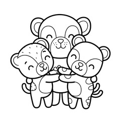 Obraz premium Cute cartoon bears hugging, friendship concept, black and white illustration