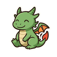 Fototapeta premium A cute green baby dragon illustration featuring a happy fantasy monster character in a fun vector art style for a mascot design