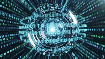 Mesmerizing digital tunnel of glowing binary code numbers creating an abstract data stream vortex symbolizing advanced technology global network connections and the rapid flow of information in a fut. - Powered by Adobe