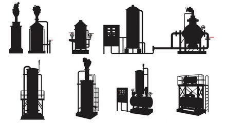 Fototapeta premium Silhouette of Industrial Equipment on White Background