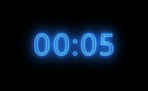 10 to 1 second modern digital countdown timer neon light style on black background, 10 seconds simple countdown timer.10 second technology digital neon led light game timer animation background