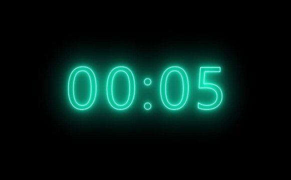 10 to 1 second modern digital countdown timer neon light style on black background, 10 seconds simple countdown timer.10 second technology digital neon led light game timer animation background