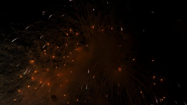 Colorful fireworks exploding in the night sky during a celebration