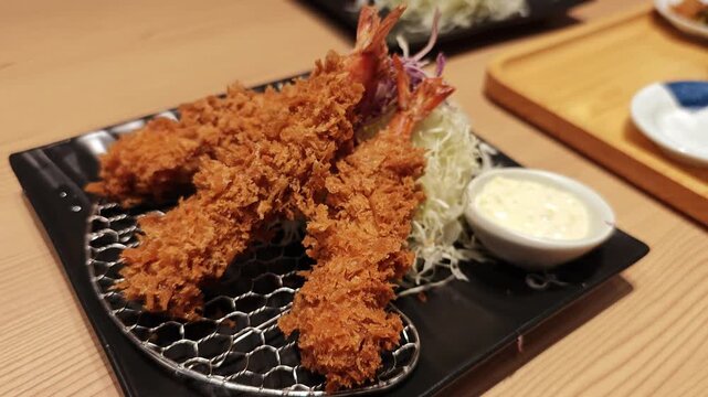Ebi Tempura. shrimp coated in a very light batter and deep fried.