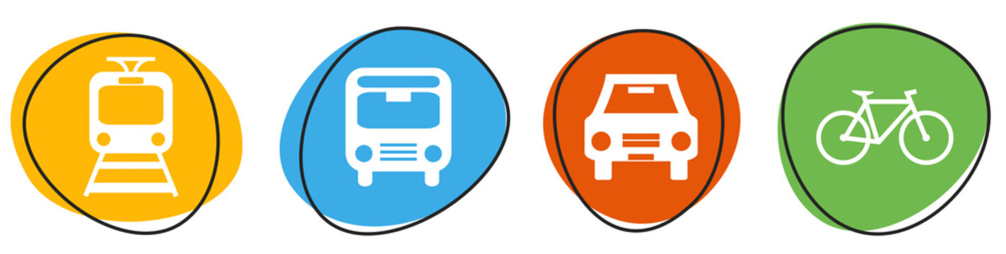 4 bunte Buttons mit 4 Verkehrsmittel Icons