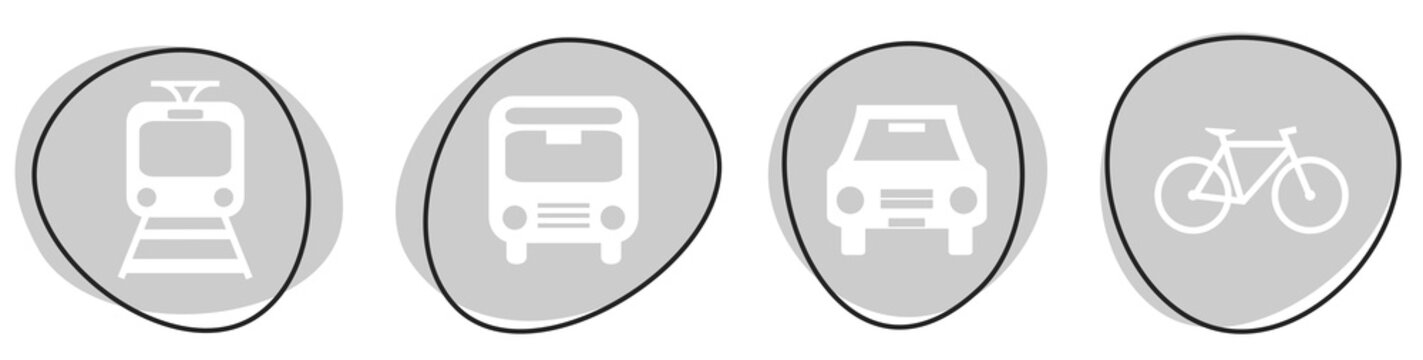 4 graue Buttons mit 4 Verkehrsmittel Icons