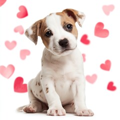 Adorable Puppy Surrounded by Blurred Hearts