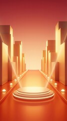 Fototapeta premium Modern Cityscape with Illuminated Stage and Abstract Buildings in Warm Tones.