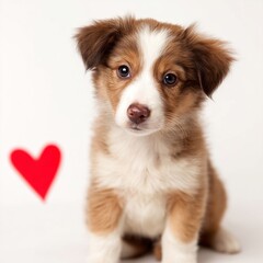 Cute puppy with a heart background