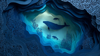 Paper art for ocean conservation. generative ai illustration.