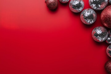 Christmas Ornaments on Red Background
