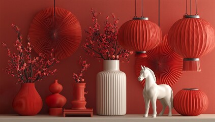 Elegant Red Decor with Lanterns and Floral Arrangements