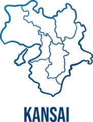 Simplified map of Kansai region with prefectures