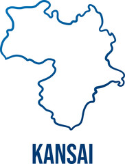 Kansai region of Japan outline simplified map