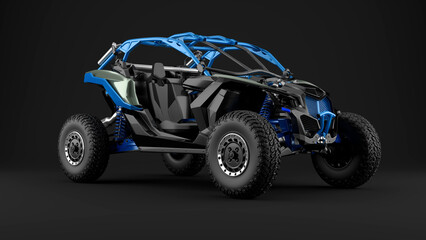 3d model blue buggy car on blackbackground side view