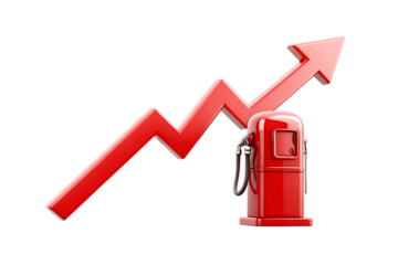 Red gas pump with rising arrow on white background isolated on a transparent background