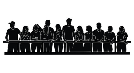 a group of people standing in a line with a distinctive silhouette high quality professional detailed