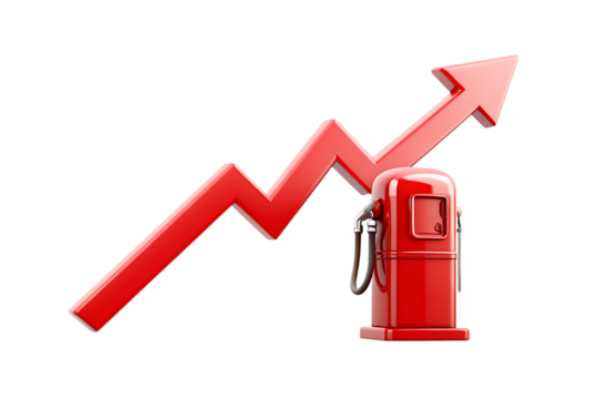 Red gas pump with rising arrow on white background isolated on a transparent background - Powered by Adobe