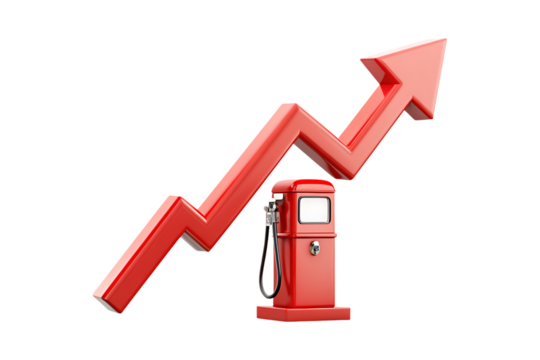 Red gas pump with rising arrow on white isolated on a transparent background - Powered by Adobe