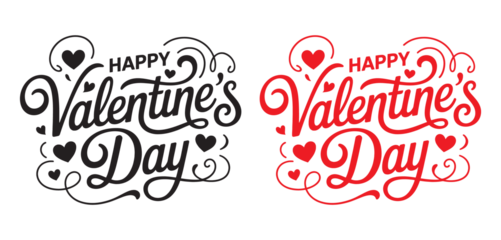 Happy Valentines Day elegant black and red lettering banner. Valentine luxury greeting card template with calligraphy text valentine`s day Vector illustration on white background.