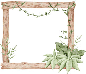 Watercolor Illustration of Wooden Frame