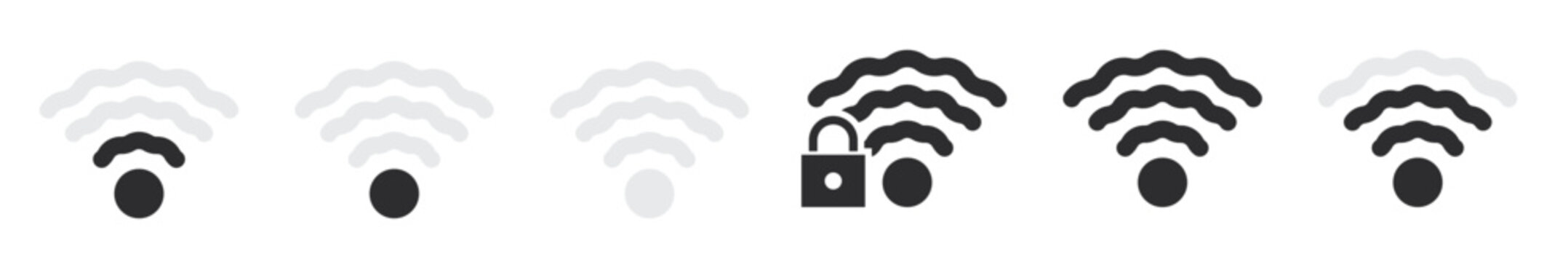 Wifi icons concept. Wireless and wifi signs. Wireless internet signal bars. Vector icons