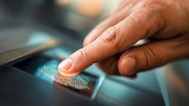 person scanning fingerprint for biometric access - Powered by Adobe