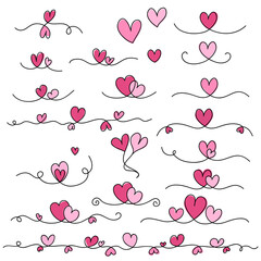 Set of pink valentine hearts, isolated.