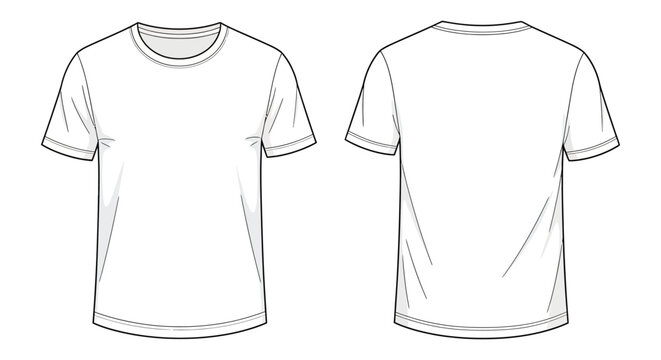 a line drawing of a white t shirt front and back silhouette high quality professional detailed modern