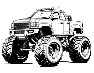 Technical Monster Truck Outline Vector