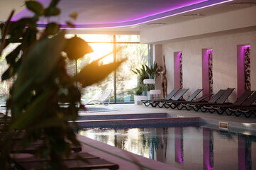 Beautiful room with a pool in a luxury spa center
