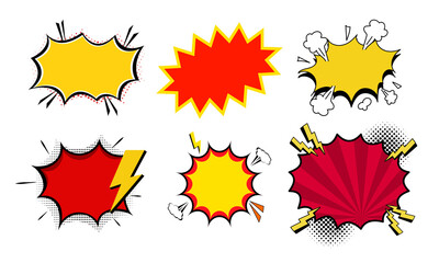 Colorful comic explosion effects isolated on transparent background