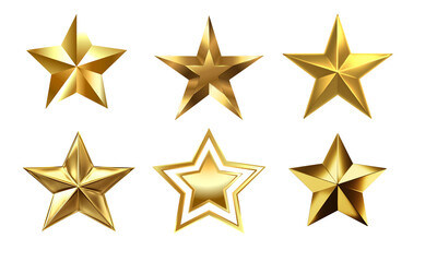 Golden stars set isolated on transparent background