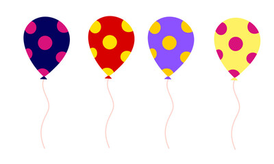 Four colorful balloons isolated on transparent background